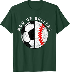 Mom Of Ballers Funny Soccer Baseball Mom T-Shirt - T-Shirt | Forest