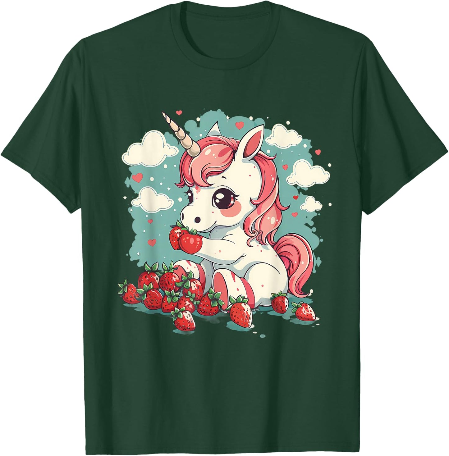 Strawberry Unicorn Cute Strawberries Fruit Animal Lover T-Shirt - T-Shirt | Forest