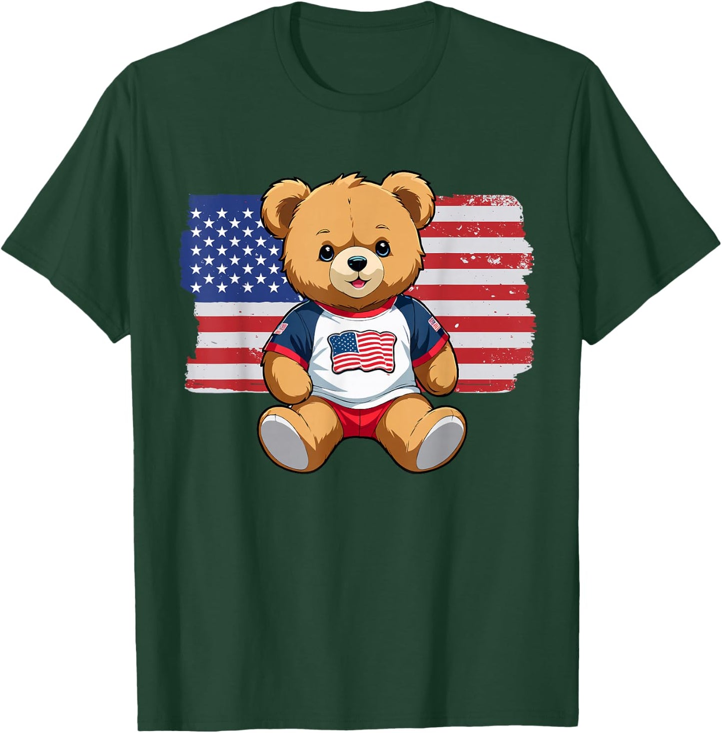 America US Flag Teddy Bear Patriot T-Shirt - T-Shirt | Forest