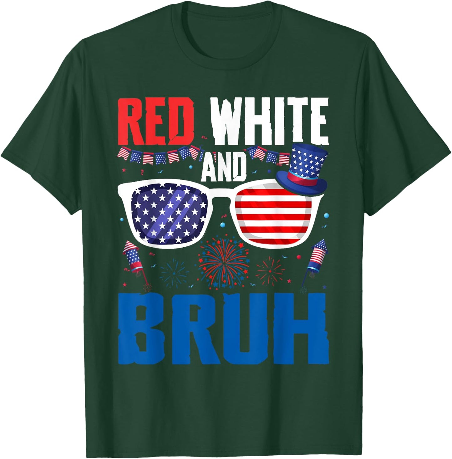 Red White And Bruh 4th Of July Boys Patriotic Teens Kids T-Shirt - T-Shirt | Forest