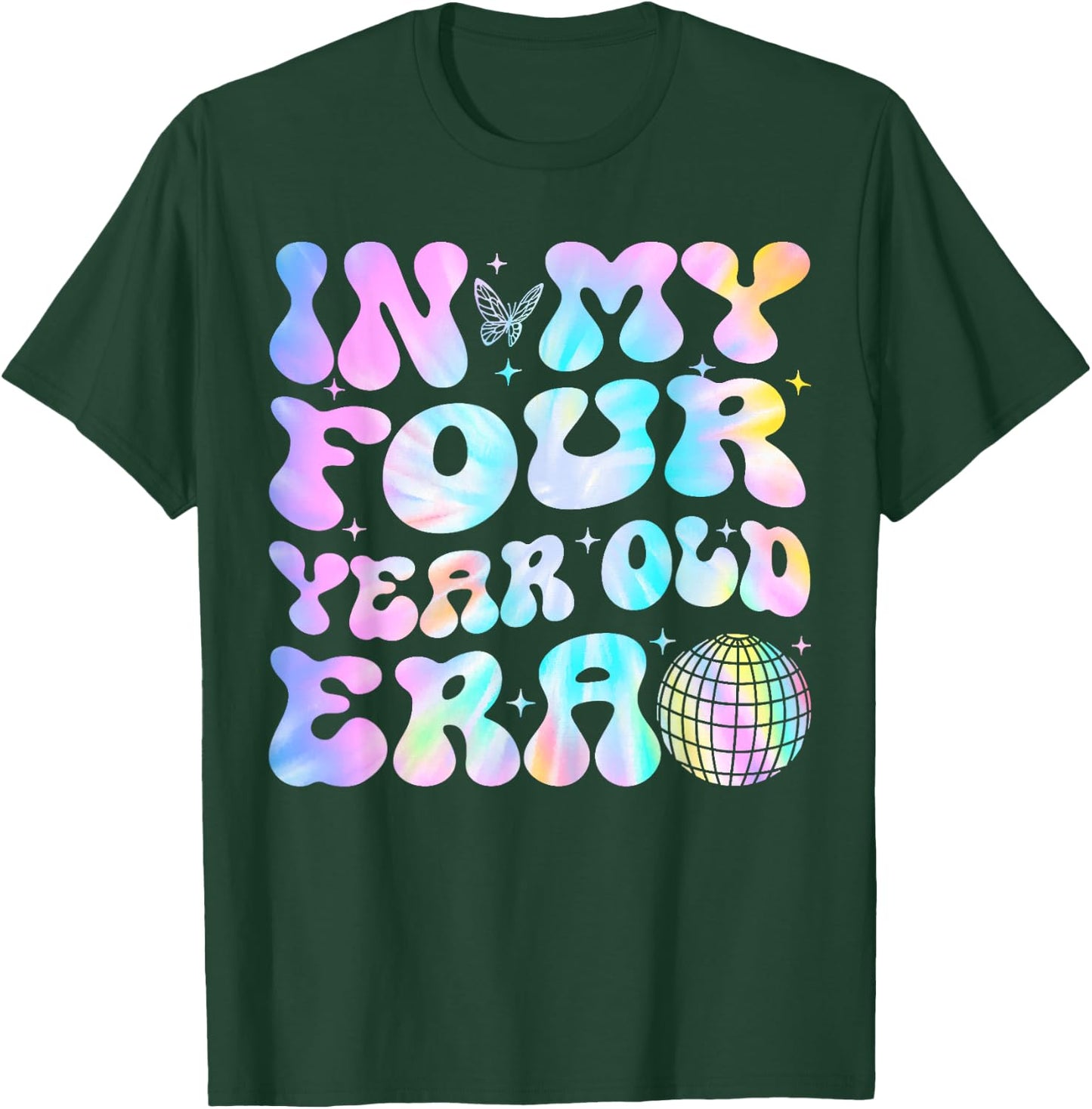Groovy In My Four Year Old Era Girl 4th Birthday 4 Yrs Old T-Shirt - T-Shirt | Forest