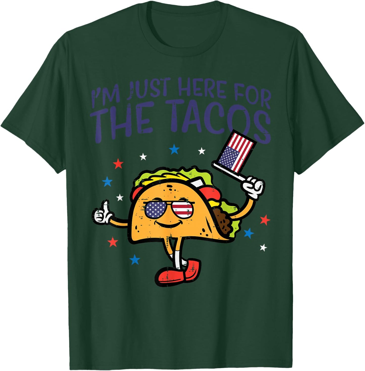 4th July Here For Tacos Mexican Food Patriot Men Women Kids T-Shirt - T-Shirt | Forest