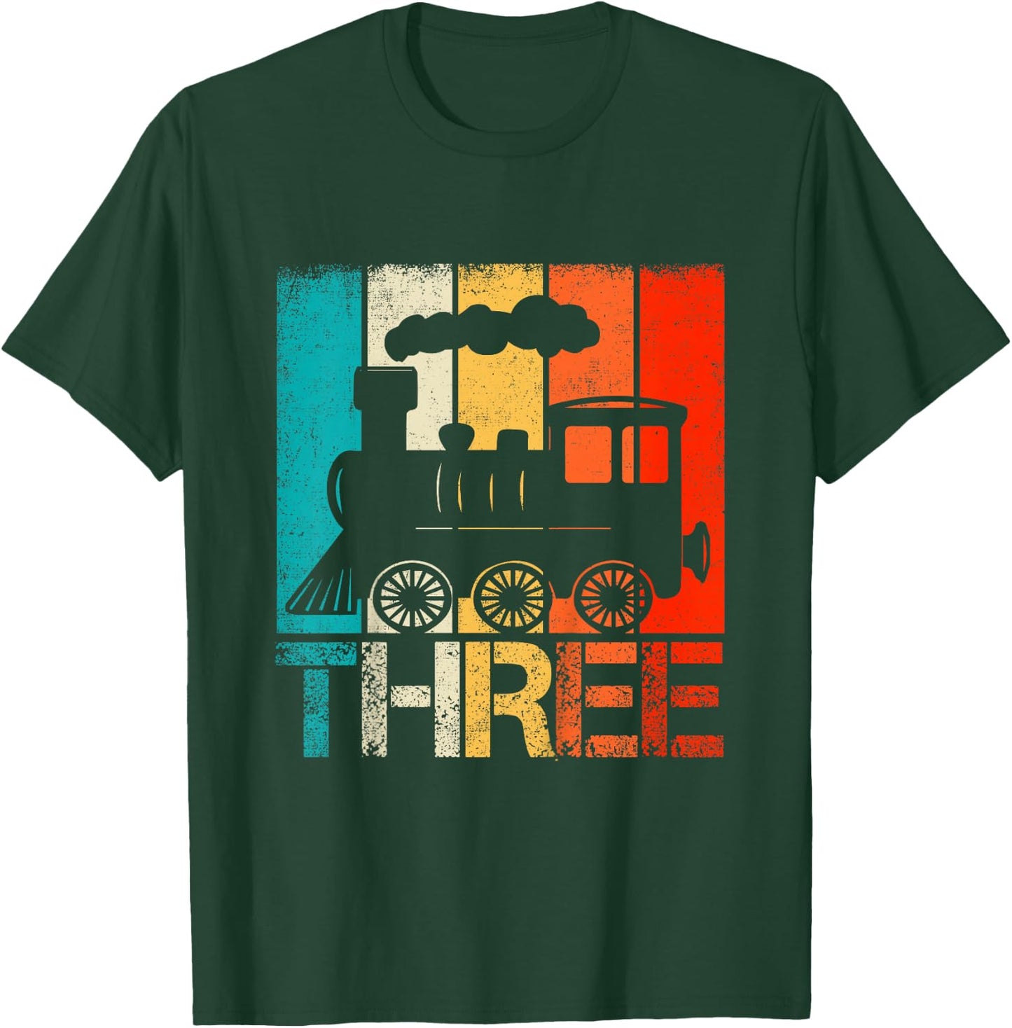 Kids 3 Year Old Boy Trains Birthday 3rd Birthday Locomotive Train T-Shirt - T-Shirt | Forest