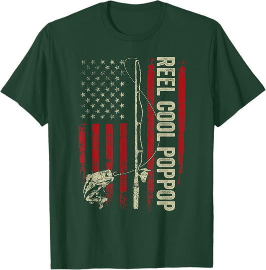 Reel Cool Poppop Fishing American Flag Patriotic T-Shirt - T-Shirt | Forest