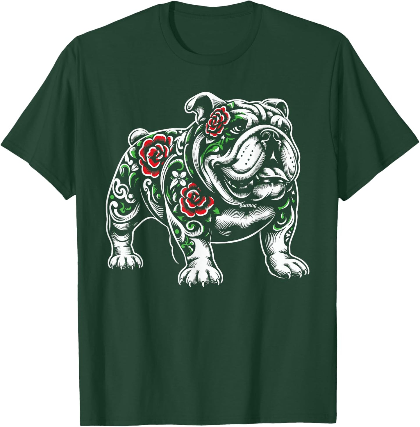 Bulldog Floral Red Rose T-Shirt - T-Shirt | Forest