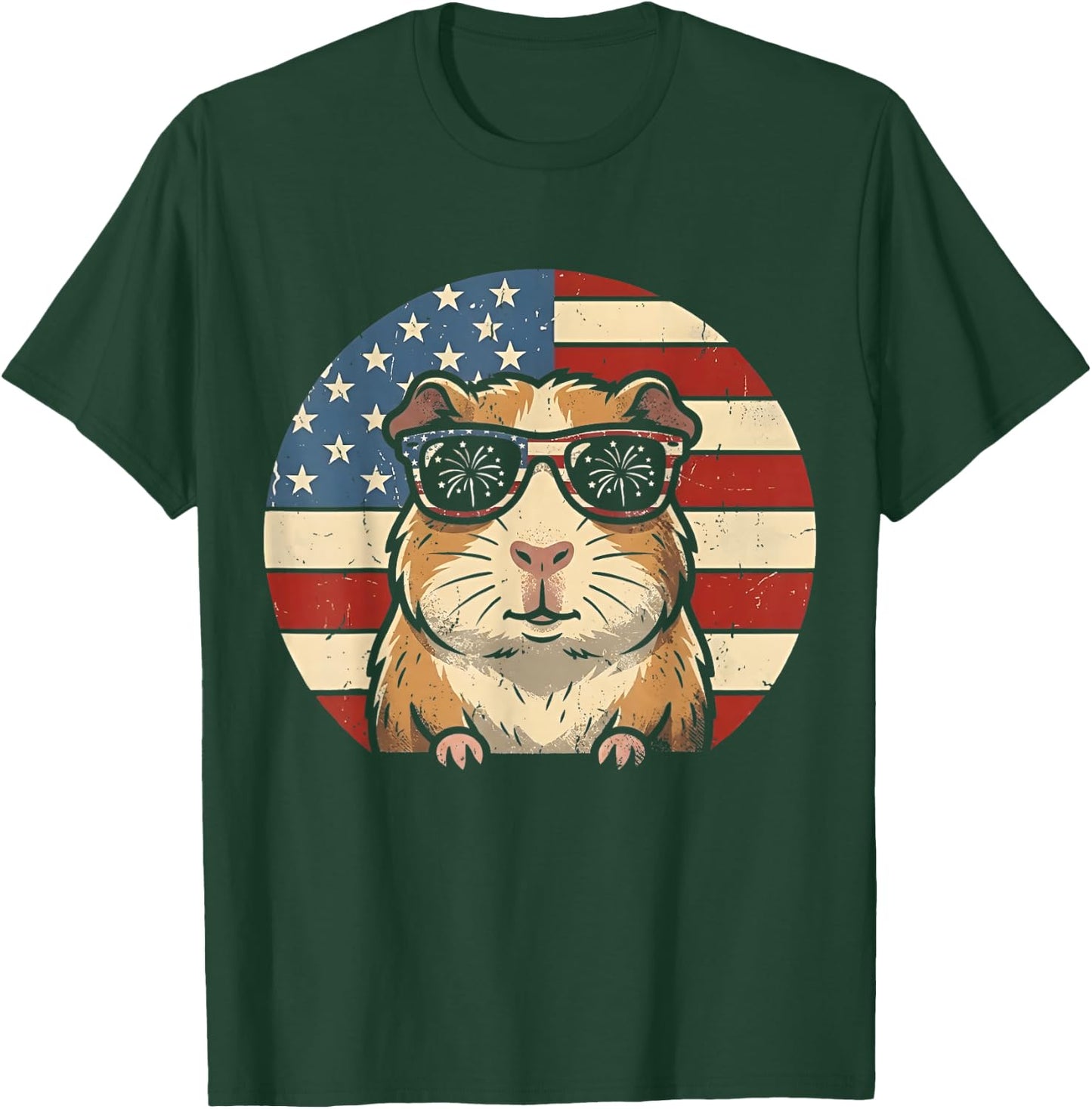 Retro Guinea Pig 4th of July America Funny Independence Day T-Shirt - T-Shirt | Forest