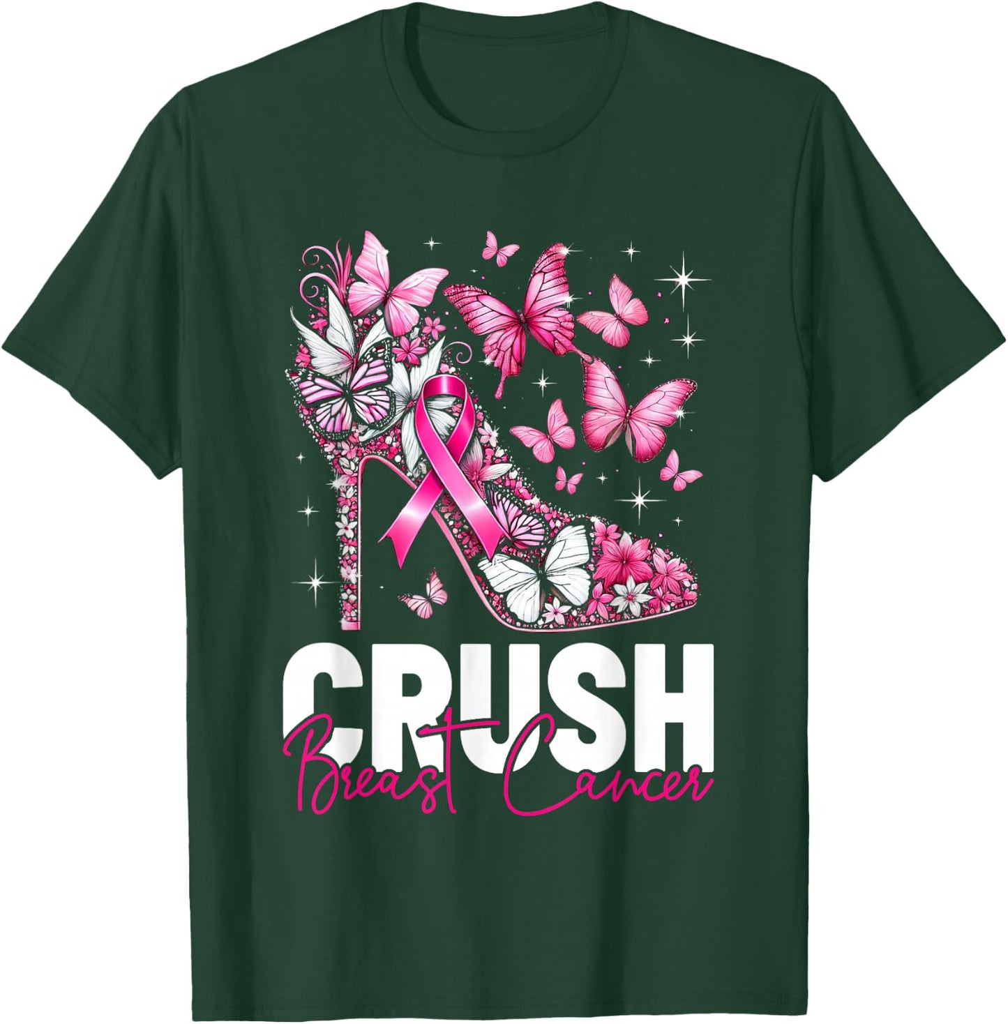 Crush Breast Cancer Awareness Bling Pink Ribbon Girls T-Shirt - T-Shirt | Forest