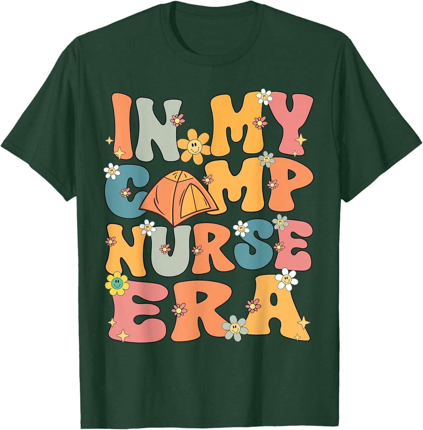 In My Camp Nurse Era Retro Groovy Summer Camp Nurse Cute Women Kids T-Shirt - T-Shirt | Forest
