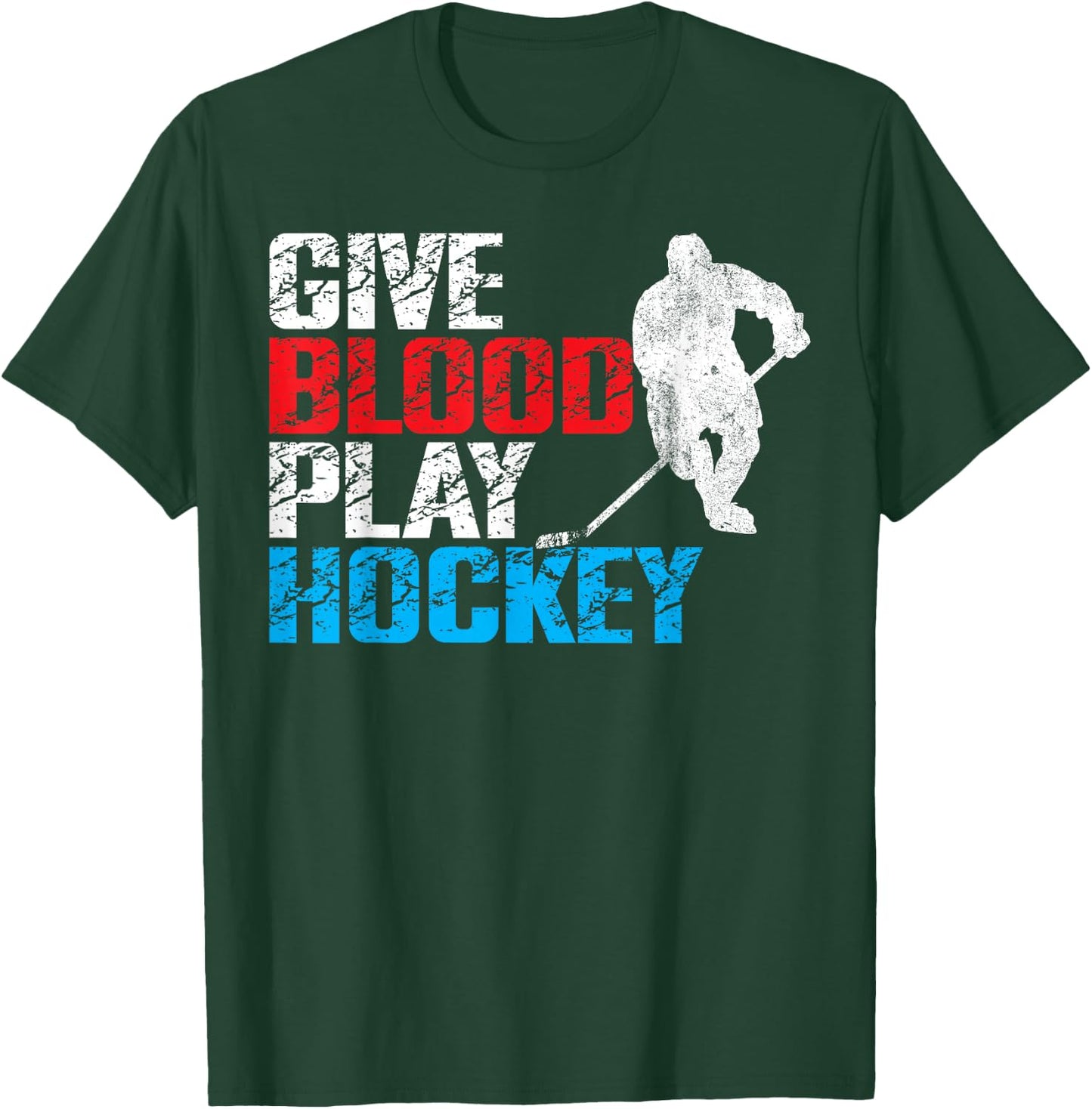 Ice Hockey Vintage Give Blood Play Hockey T-Shirt - T-Shirt | Forest