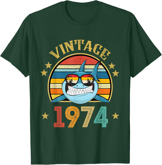 Vintage Shark Gift 51 Years Old Retro Vintage 1974 T-Shirt - T-Shirt | Forest