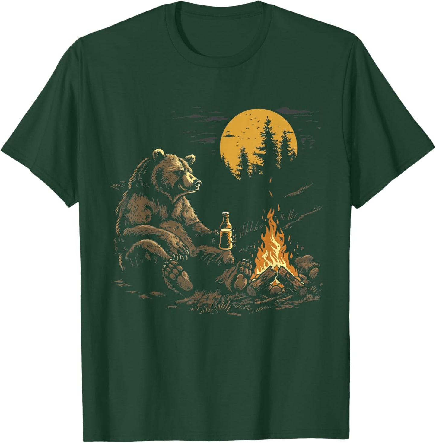 Camping Bear Drinking Beer Hiking Nature Funny Grizzly Bear T-Shirt - T-Shirt | Forest