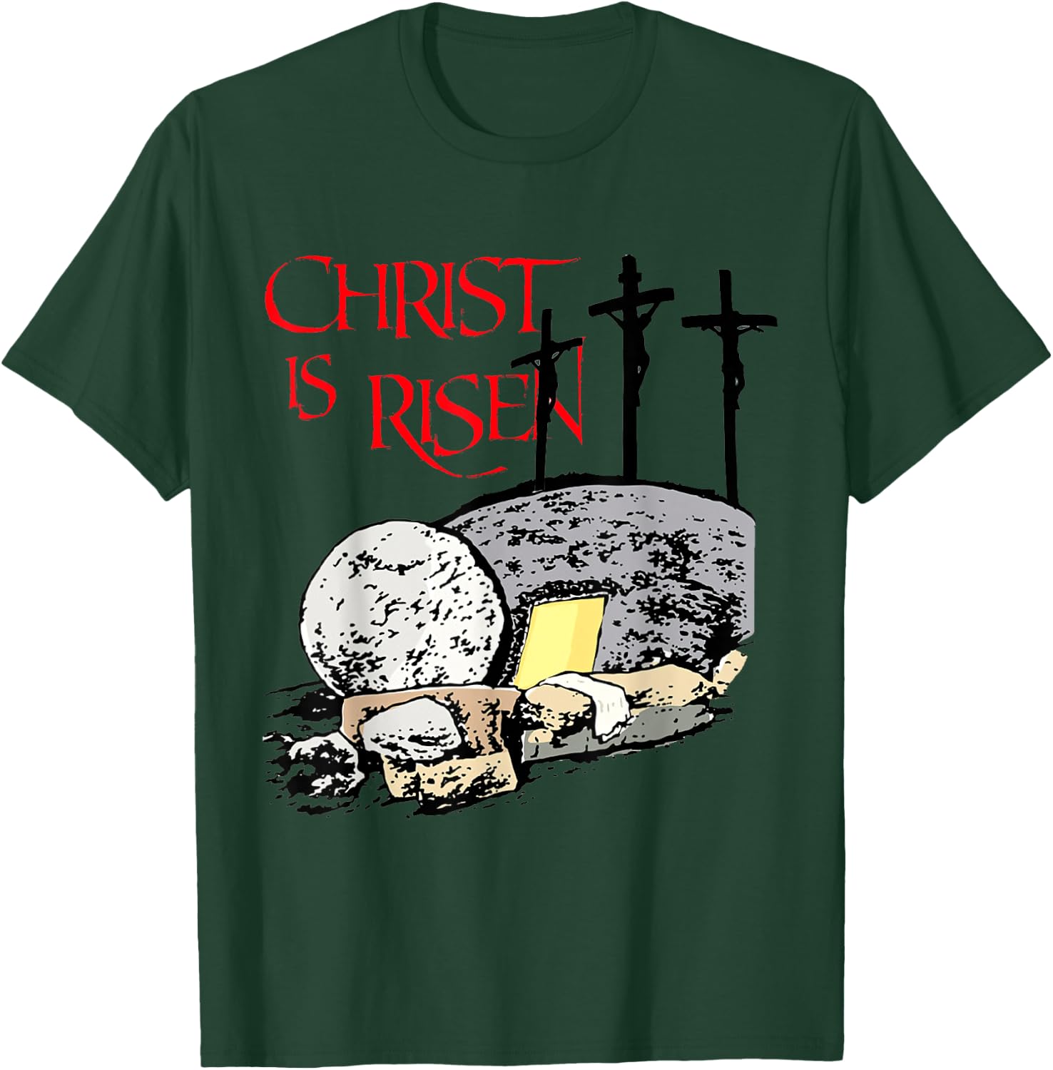 Christ Is Risen Empty Tomb Cross Jesus Risen Easter Men T-Shirt - T-Shirt | Forest