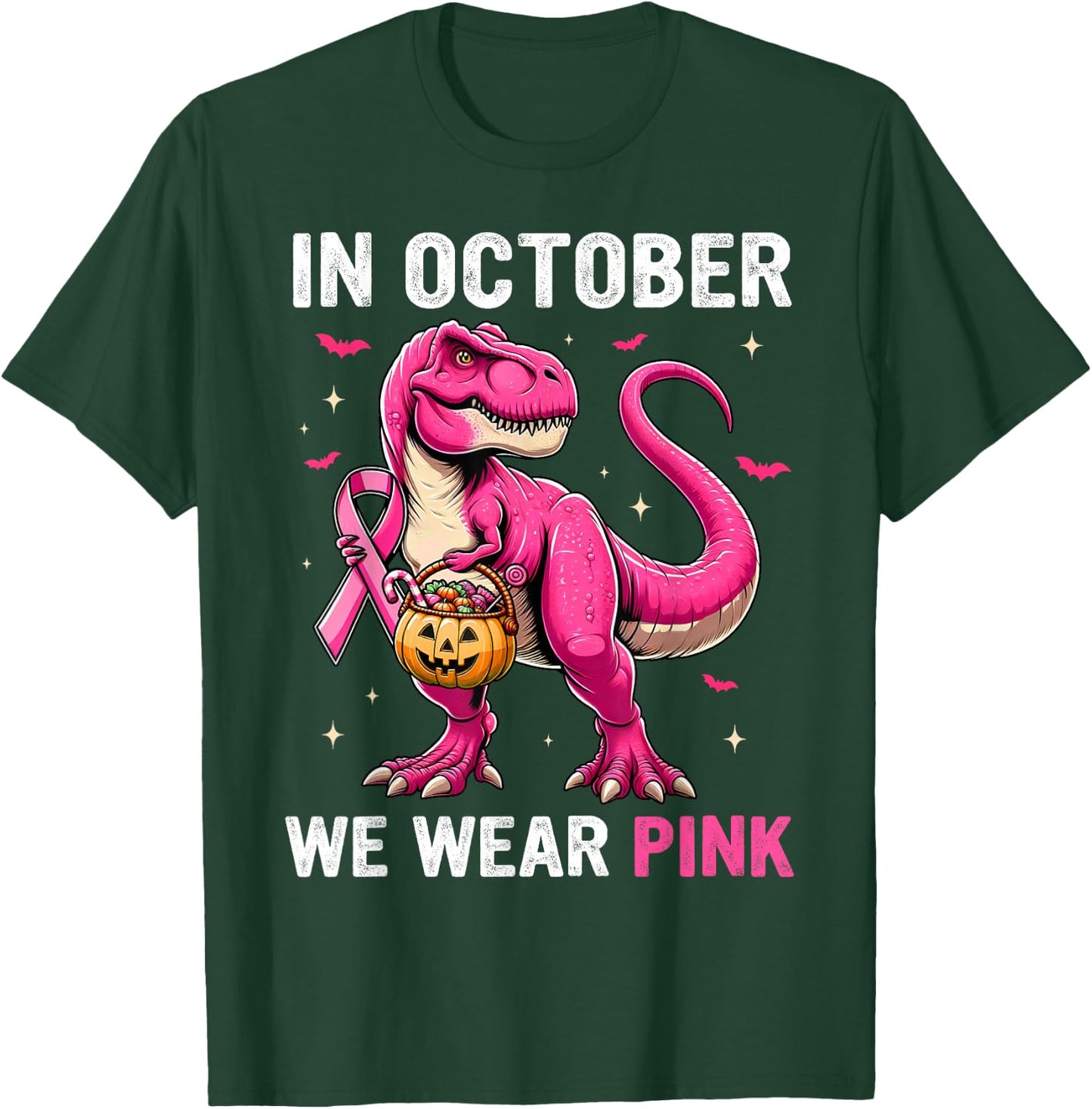 In October We Wear Pink Dinosaur Boys Kids Breast Cancer T-Shirt - T-Shirt | Forest