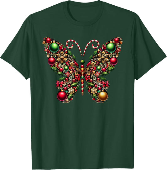 Christmas Butterfly Xmas Apparel -Child Christmas Butterfly Winter Black Small T-Shirt - T-Shirt | Forest