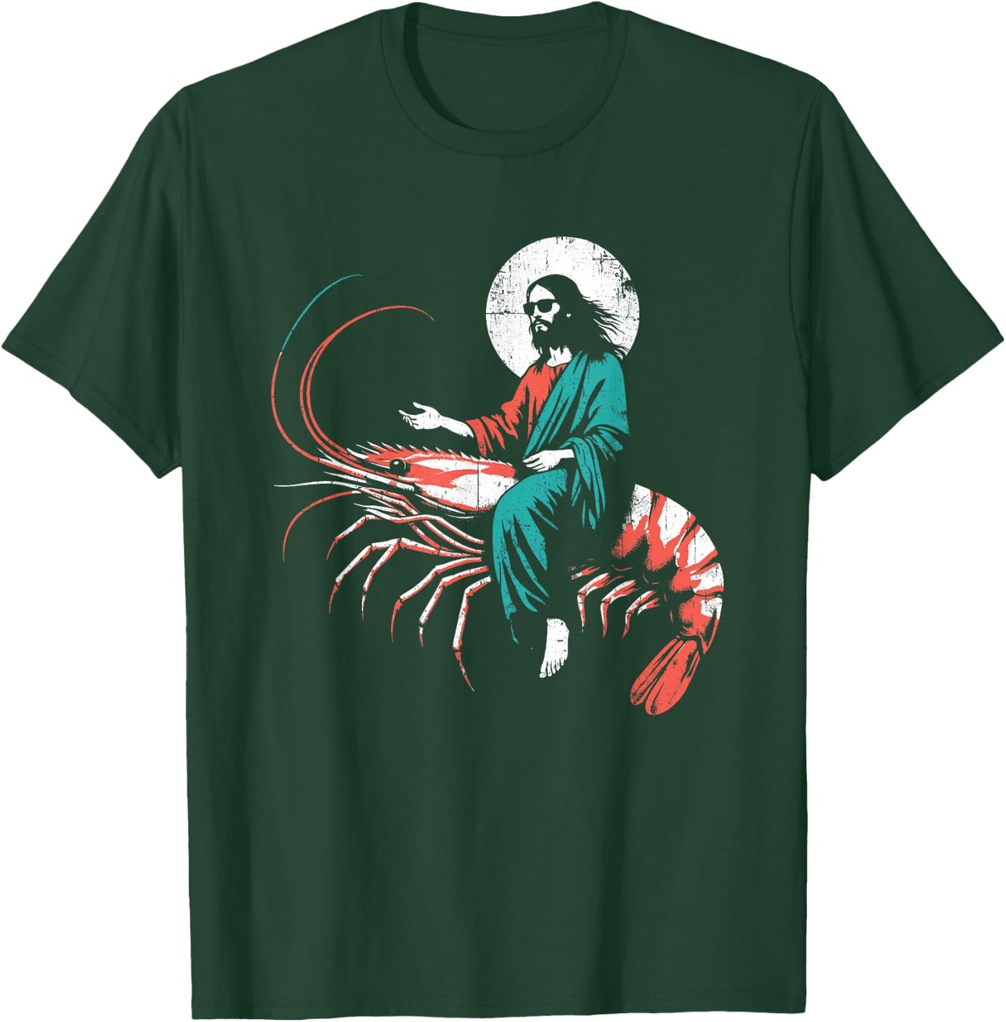 Jesus Riding A Shrimp - Funny Christian Prawn Lover T-Shirt - T-Shirt | Forest