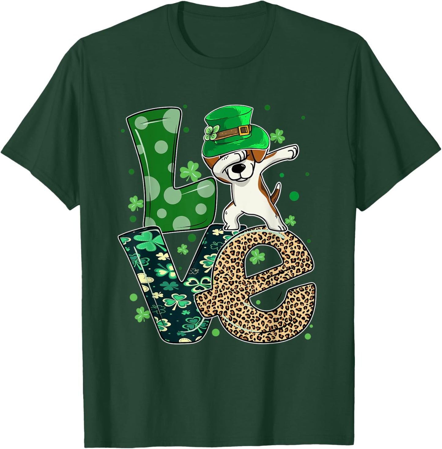 Beagle Dog Dabbing Leopard LOVE Shamrock For St Patricks Day T-Shirt - T-Shirt | Forest