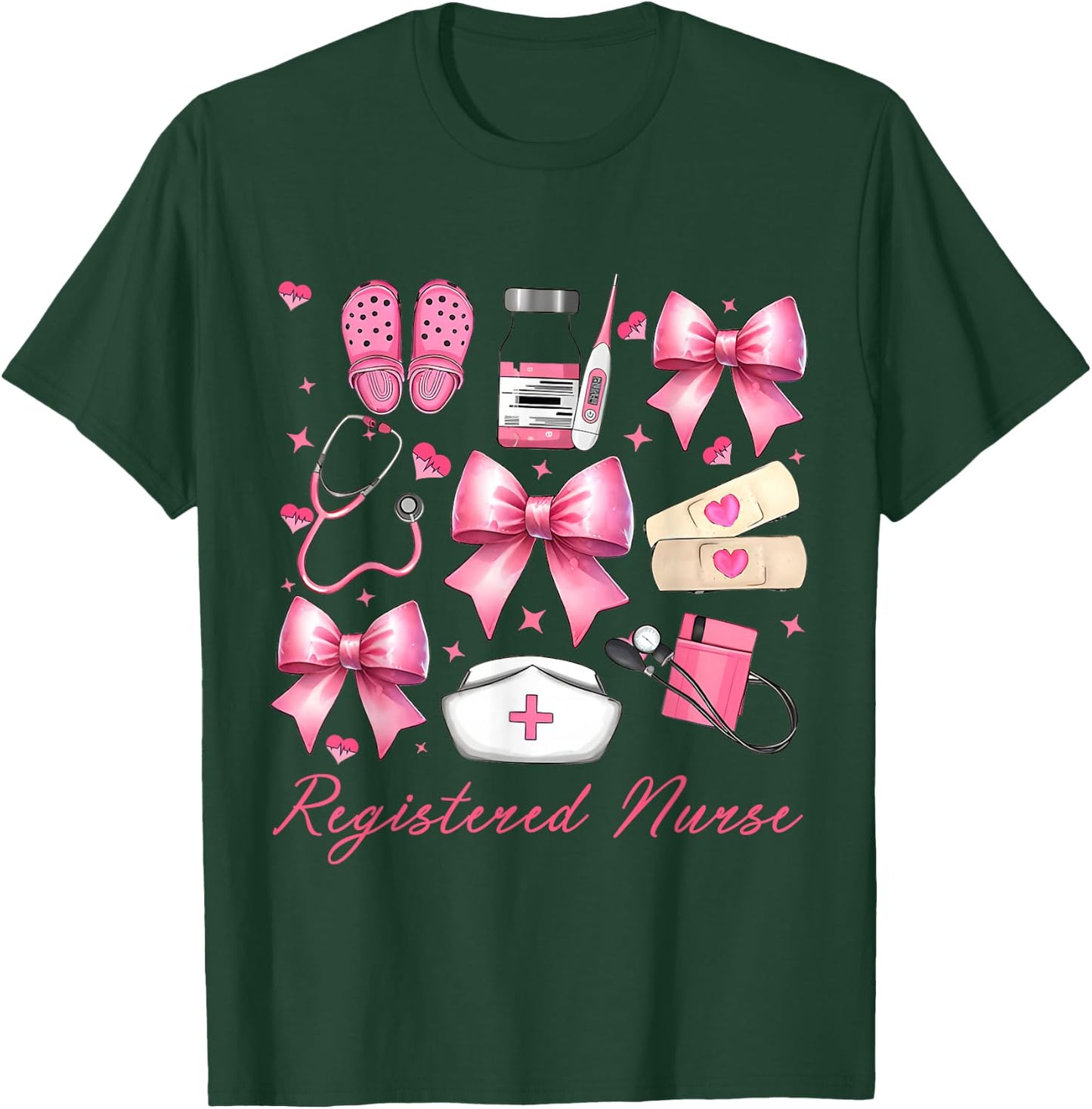Cute Pink Coquette Bow Girly Registered Nurse T-Shirt - T-Shirt | Forest
