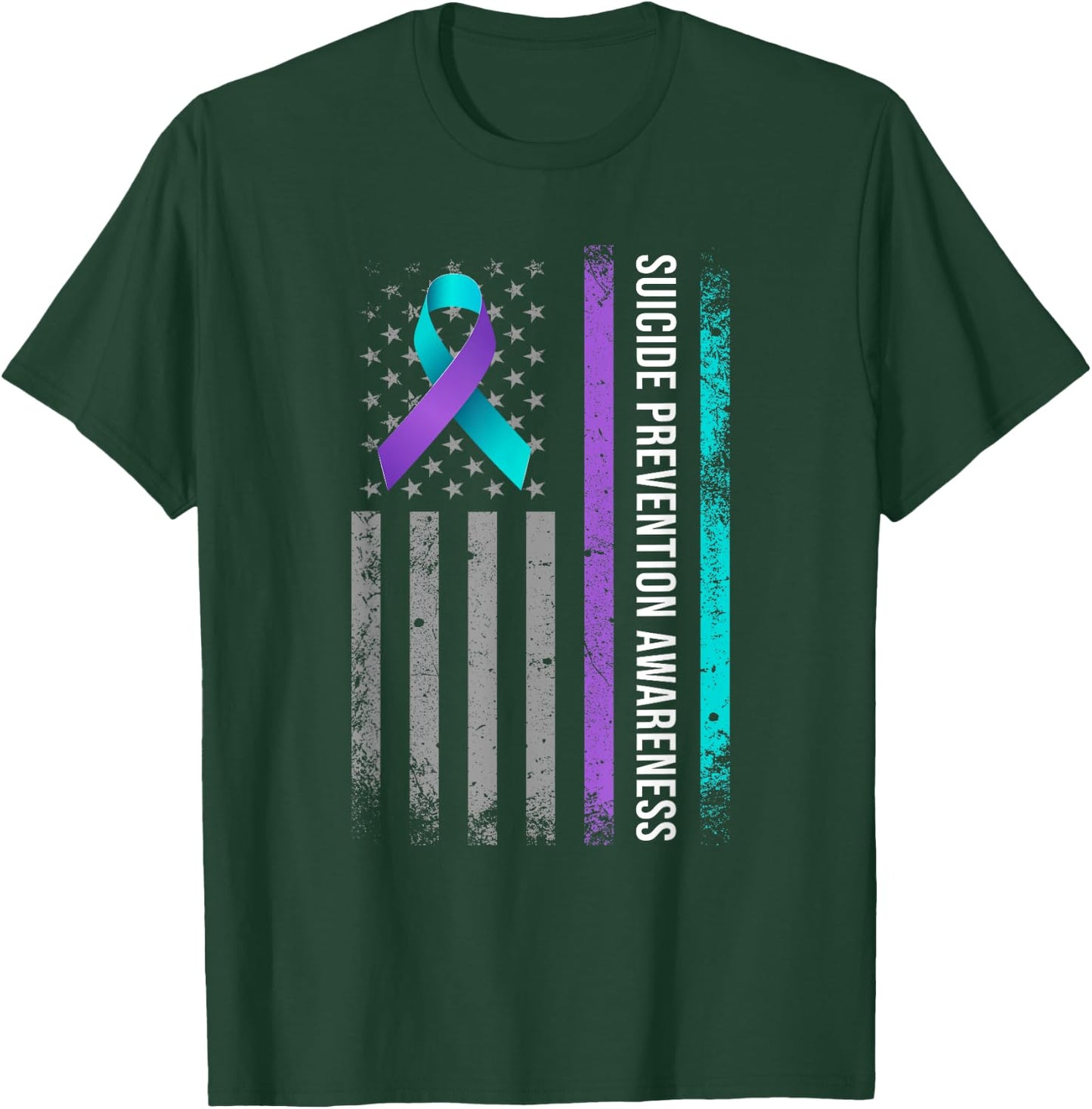 American Flag Suicide Prevention Awareness Teal and Purple T-Shirt - T-Shirt | Forest
