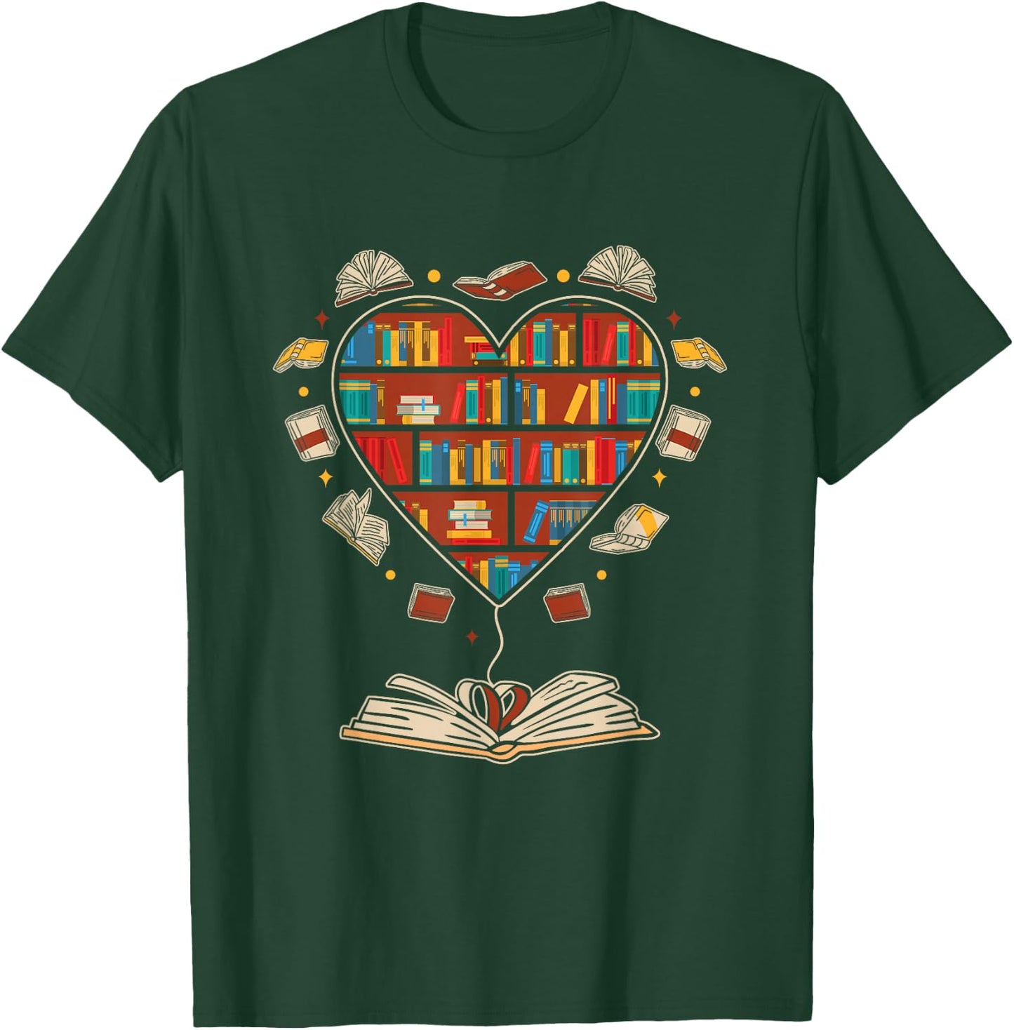 Heart Shaped Bookcase Librarian Book Club Books Reading T-Shirt - T-Shirt | Forest