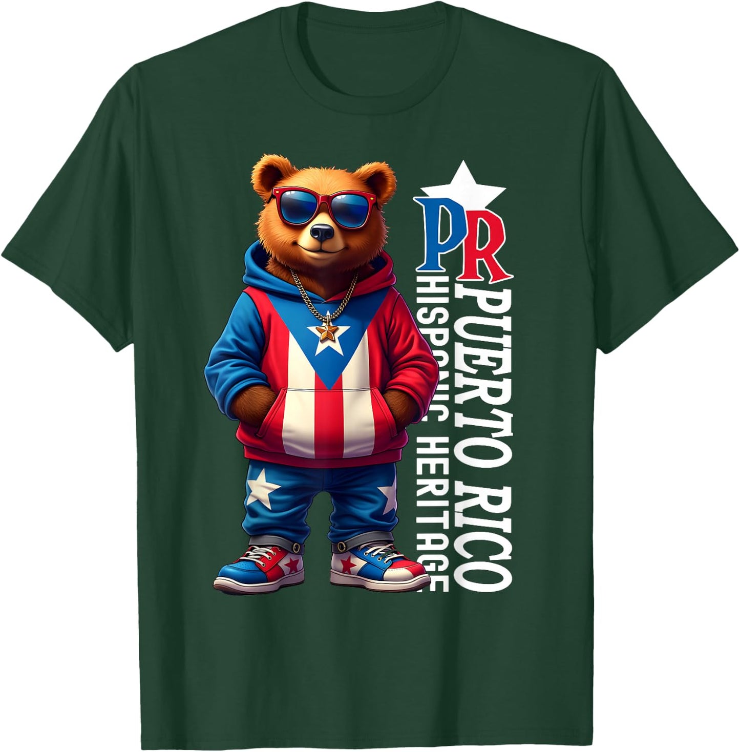 Funny Puerto Rico Flag Cute Teddy Bear Boricua Puerto Rican T-Shirt - T-Shirt | Forest