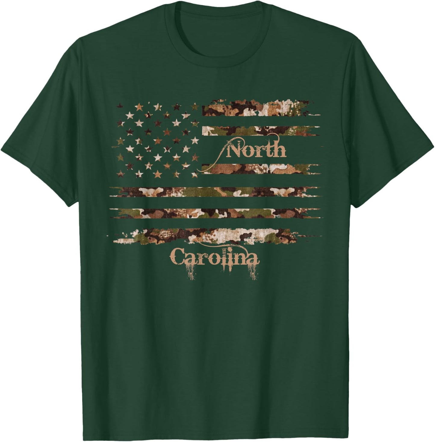 North Carolina USA Desert Camo Distressed American Flag T-Shirt - T-Shirt | Forest