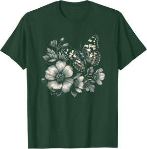Butterfly with Flowers Graphic Art Design and Men T-Shirt - T-Shirt | Forest