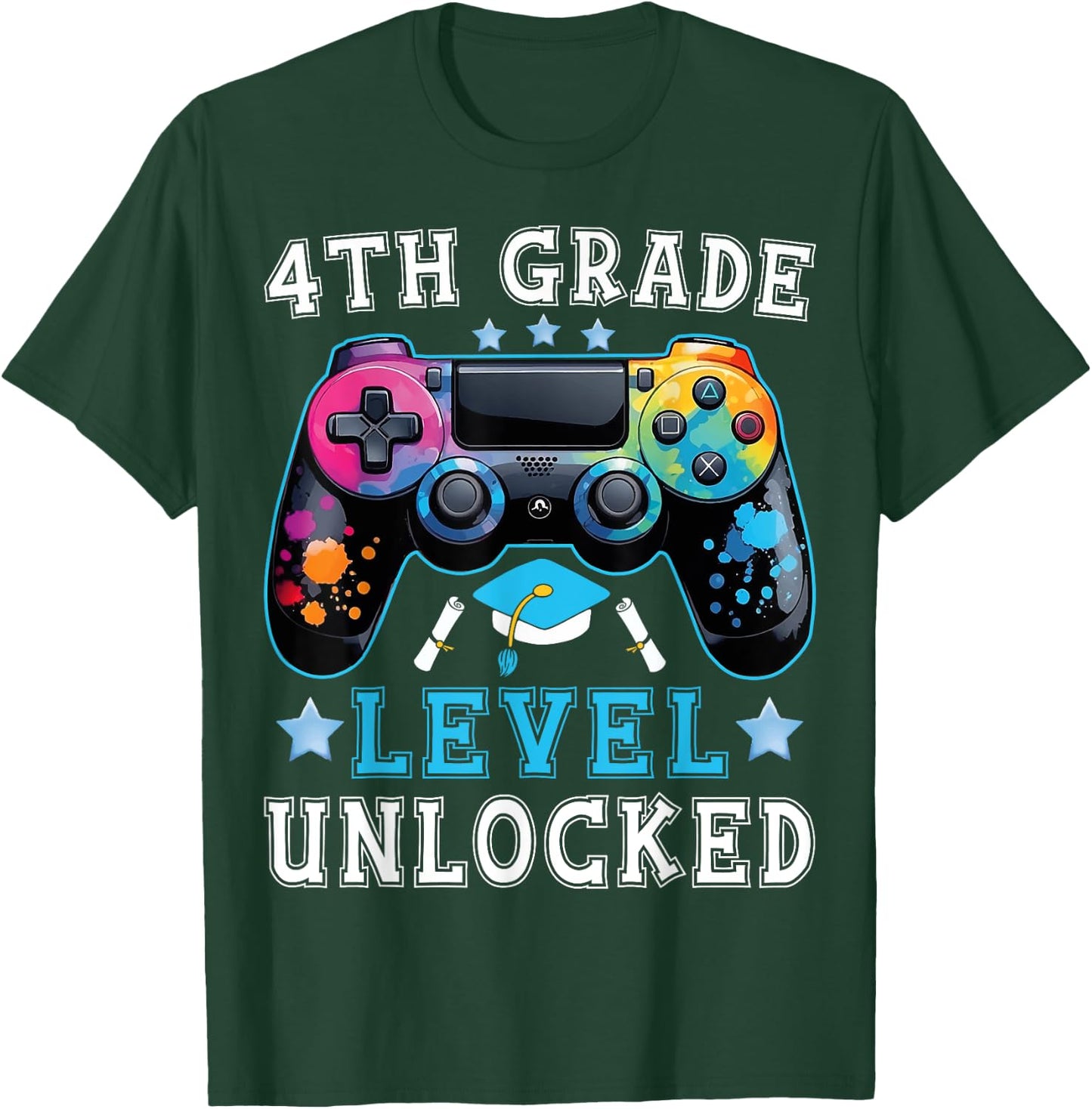 4th Grade Level Unlocked Gamer Boys First Day Back To School T-Shirt - T-Shirt | Forest