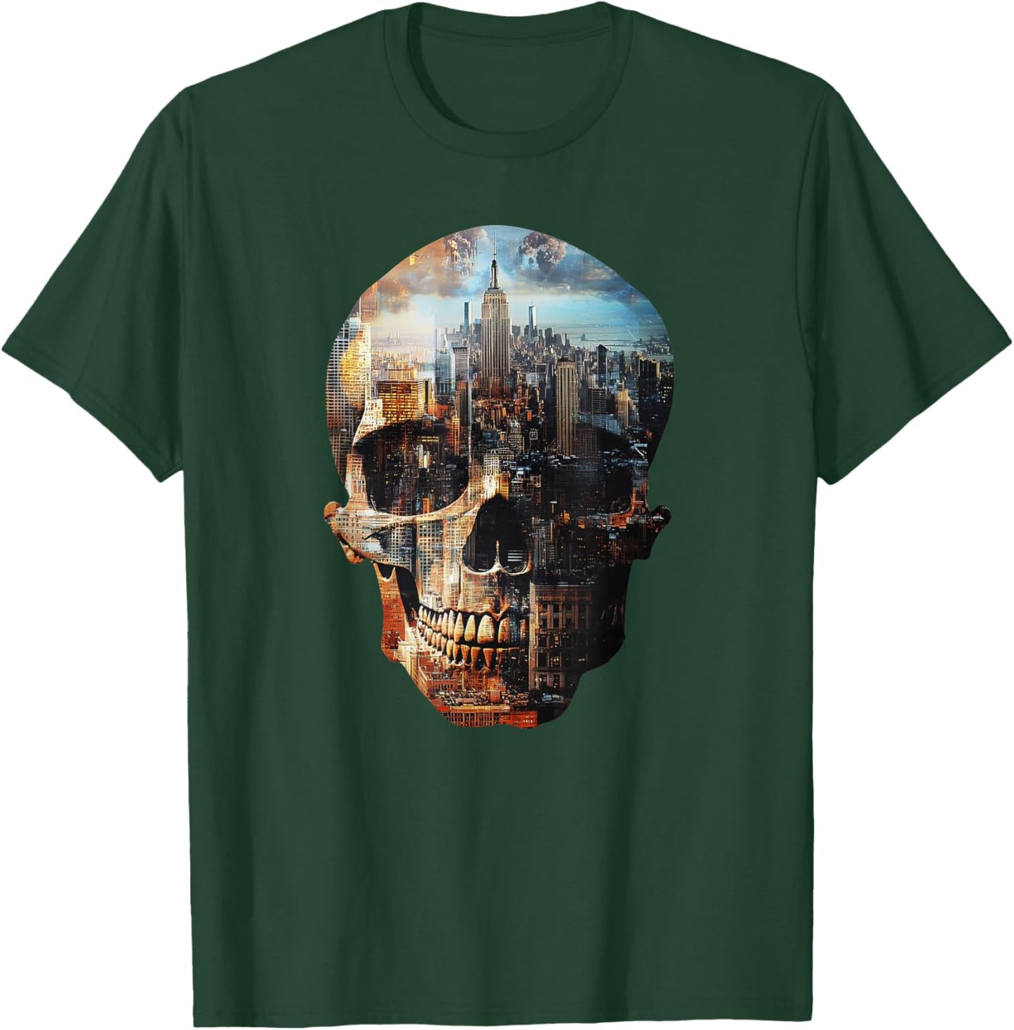 SKULL NEW YORK SKYLINE abstract Stylish Double exposure T-Shirt - T-Shirt | Forest