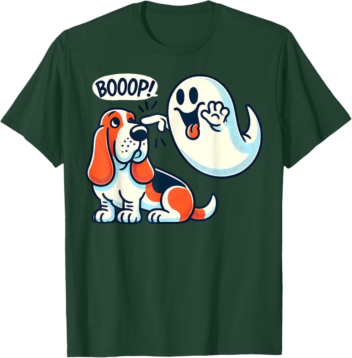 Funny Halloween Ghost Basset Hound Boop Easy Lazy Costume T-Shirt - T-Shirt | Forest