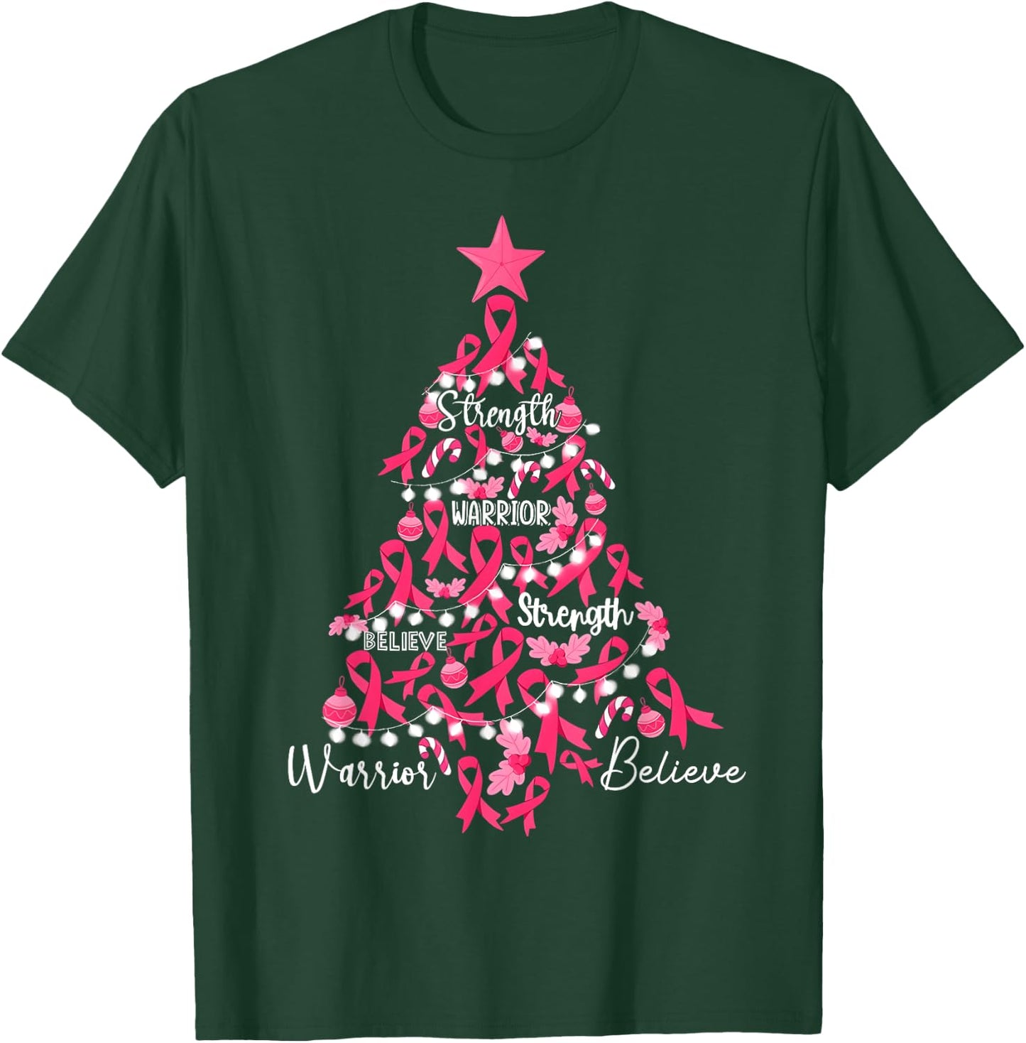 Breast Cancer Christmas Tree Pink Ribbon Fight Awareness T-Shirt - T-Shirt | Forest