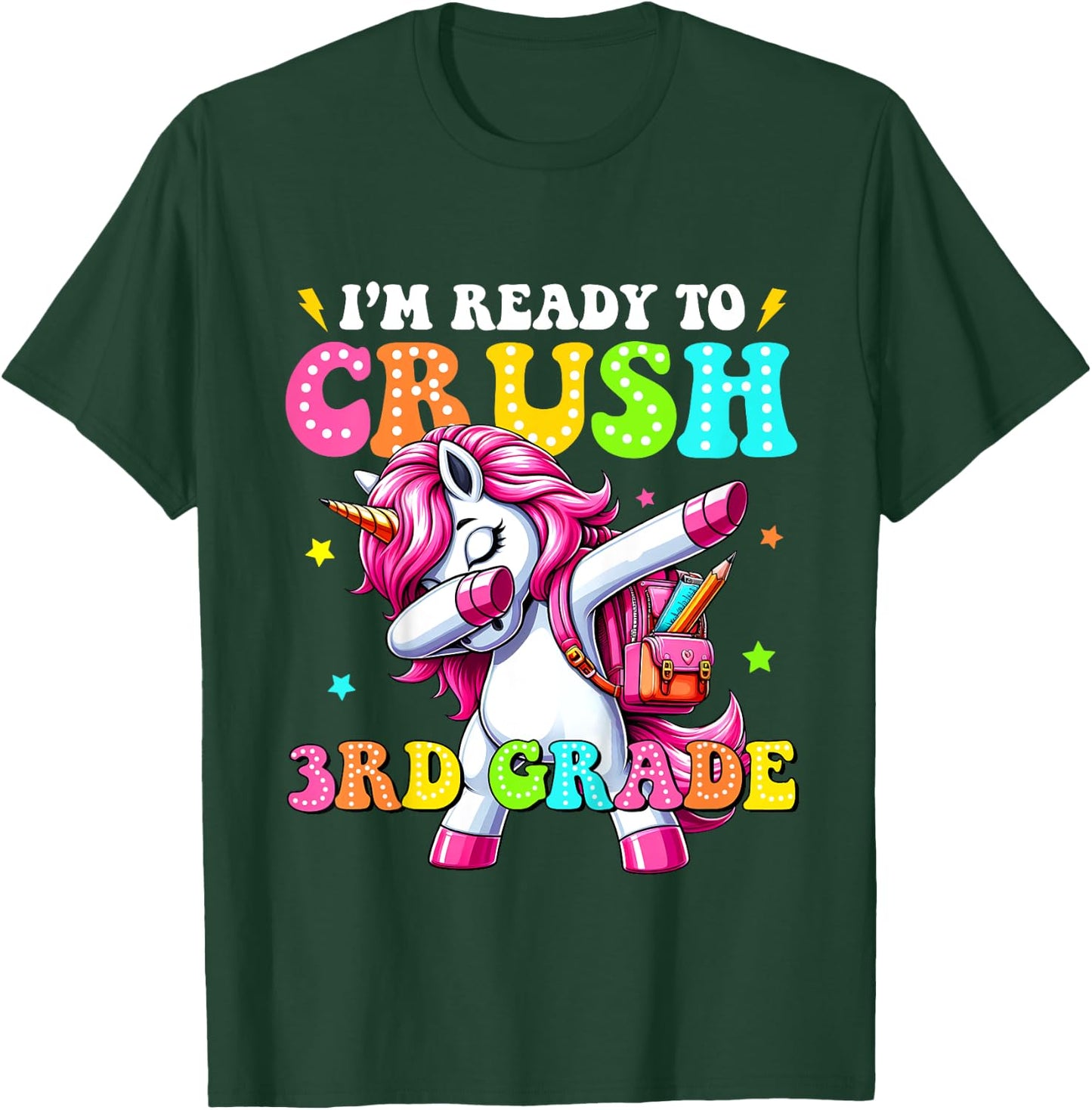 Kids Crush 3rd Grade Dabbing Unicorn Back to School Girls Kids T-Shirt - T-Shirt | Forest