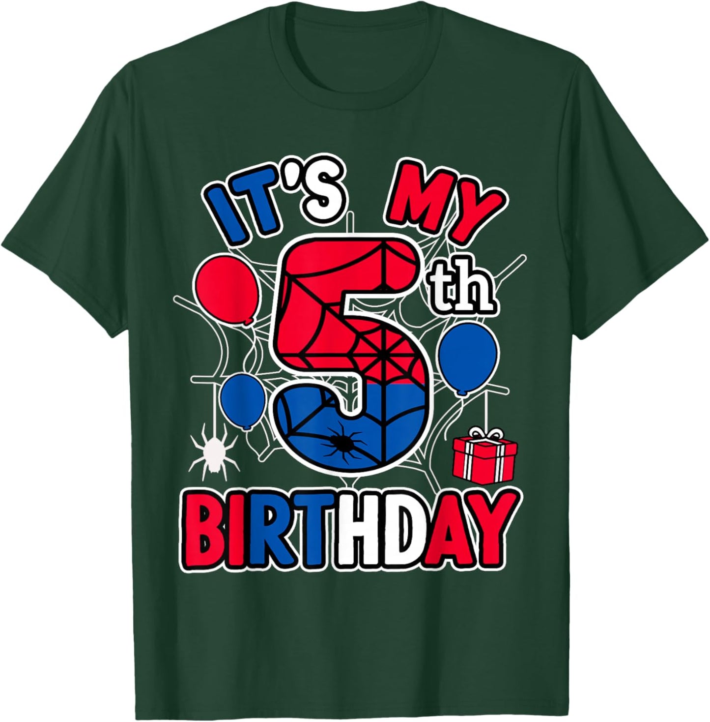 5th Birthday Present Boy Spider Web Theme Party 5 Year Old T-Shirt - T-Shirt | Forest