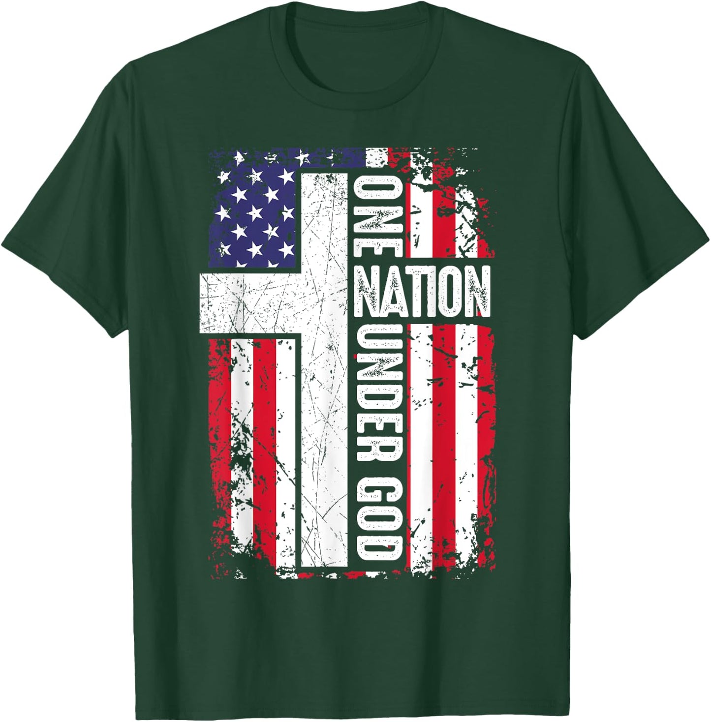 One Nation Under God 4th July Shirt Christian Women Dad Men T-Shirt - T-Shirt | Forest