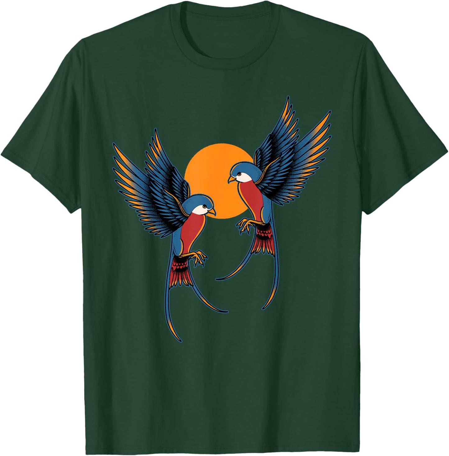 Swallows Sunset Majestic Birds Animal Lover Tattoo Birding T-Shirt - T-Shirt | Forest