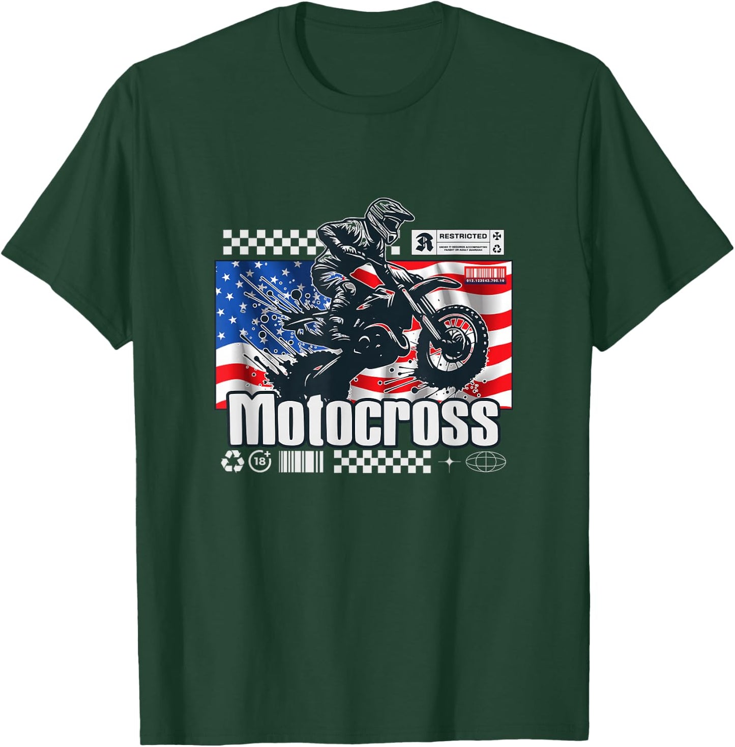 Usa themed Dirt Bike Motocross MX Supercross Graphic T-Shirt - T-Shirt | Forest