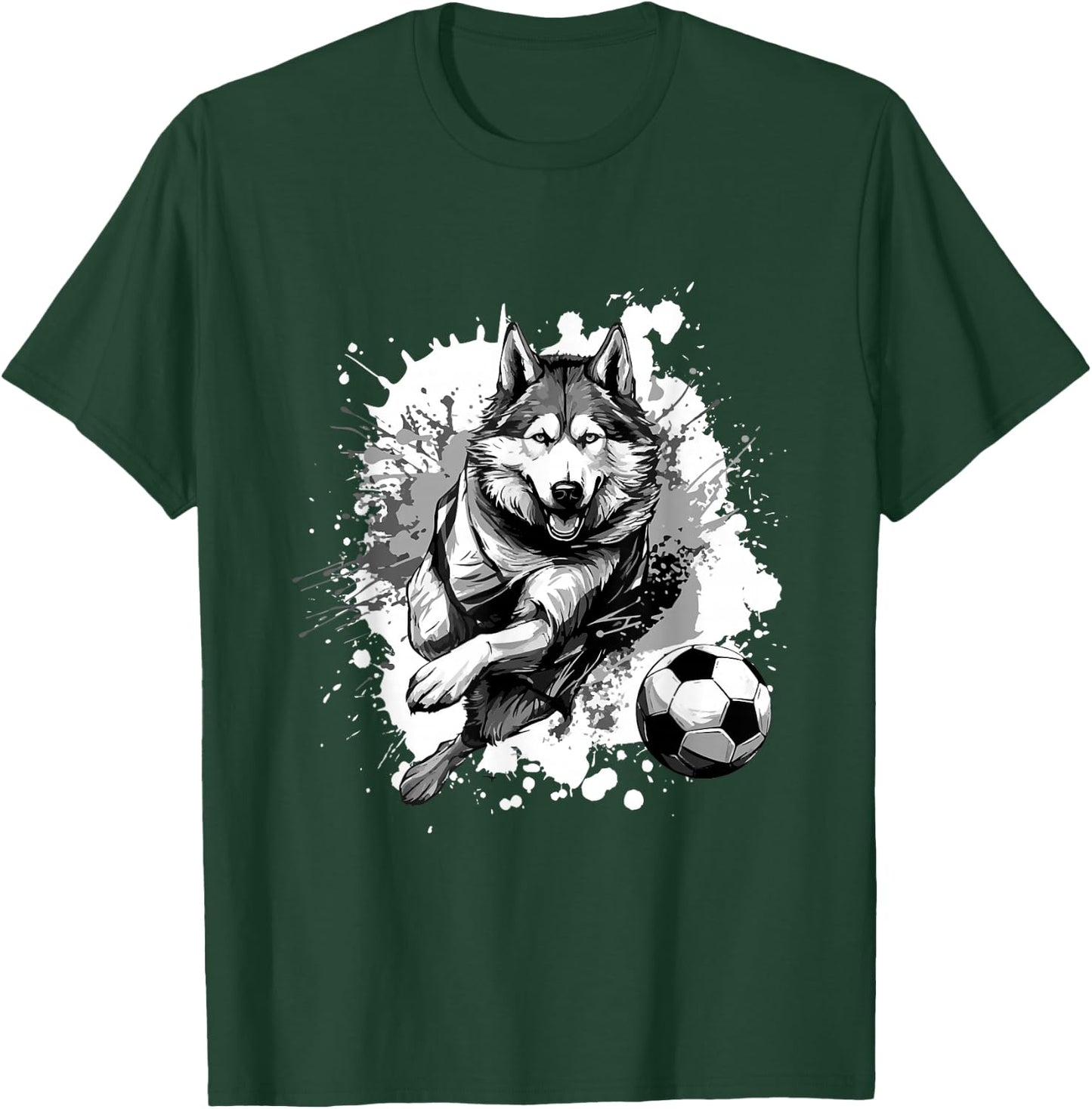 Husky Dog Playing Soccer | Sports Team T-Shirt - T-Shirt | Forest