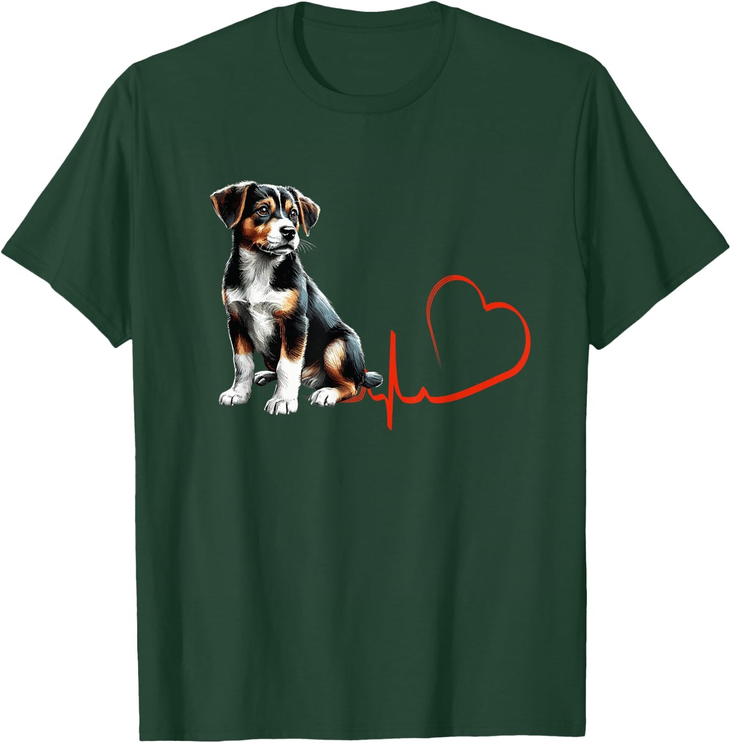 Mountain Feist Dog Heartbeat EKG Funny Dogs Owner & Lover T-Shirt - T-Shirt | Forest