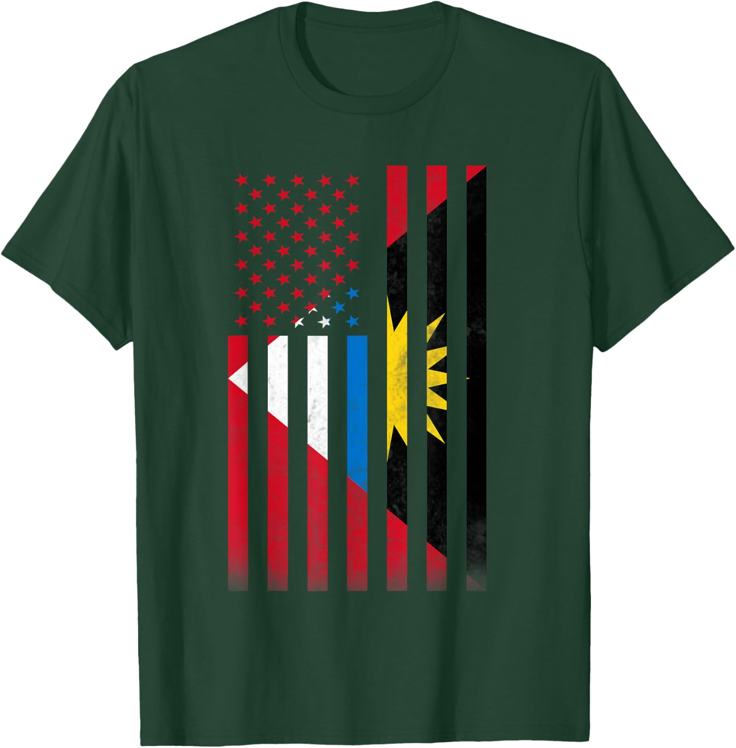 Half Antiguan & Barbudan Flag | Vintage American Inside USA T-Shirt - T-Shirt | Forest