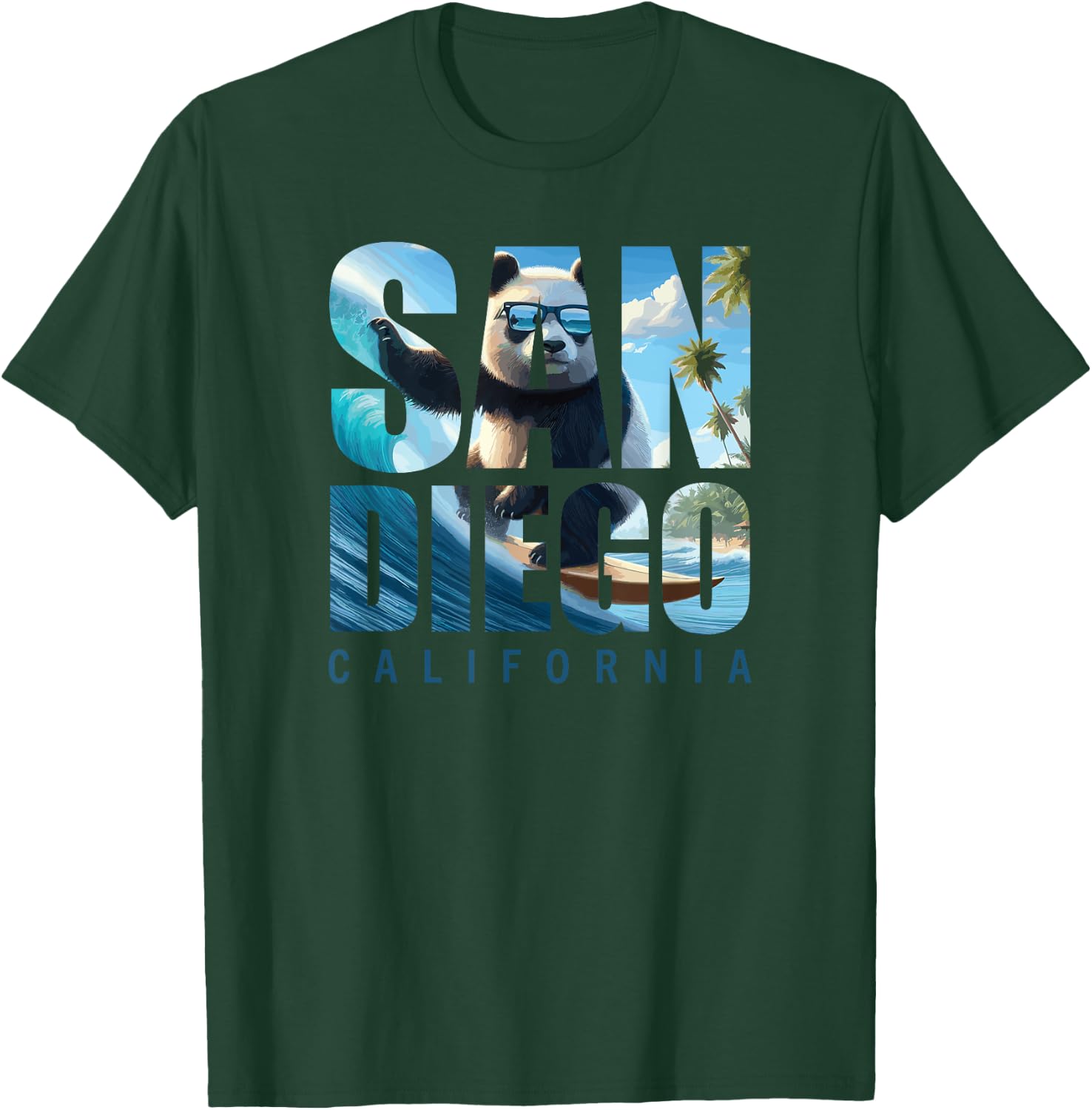 San Diego Panda Surfing California Beach Surf Women Girls Kids T-Shirt - T-Shirt | Forest