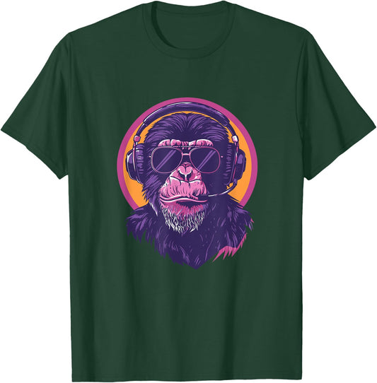 90s Retro Vaporwave Style Cool & Cute Chimp Art T-Shirt - T-Shirt | Forest