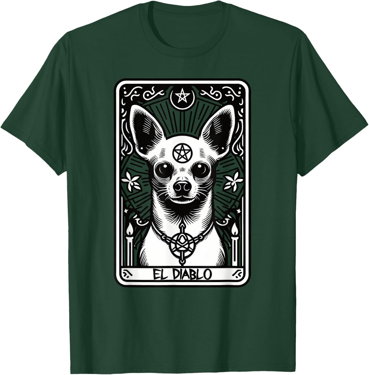 Tarot Card Dog The Devil, Satanic Goth Halloween Chihuahua Men Women T-Shirt - T-Shirt | Forest