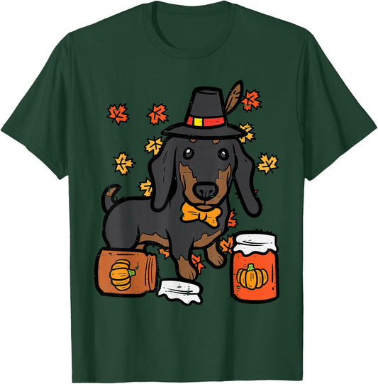 Thanksgiving Dachshund Sausage Hot Dog Autumn Men Women Kids T-Shirt - T-Shirt | Forest