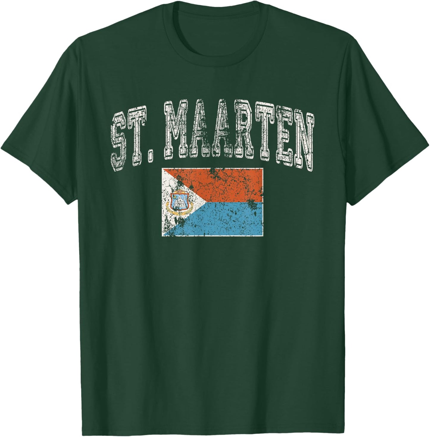 Vintage Retro Faded St Maarten Flag T-Shirt - T-Shirt | Forest