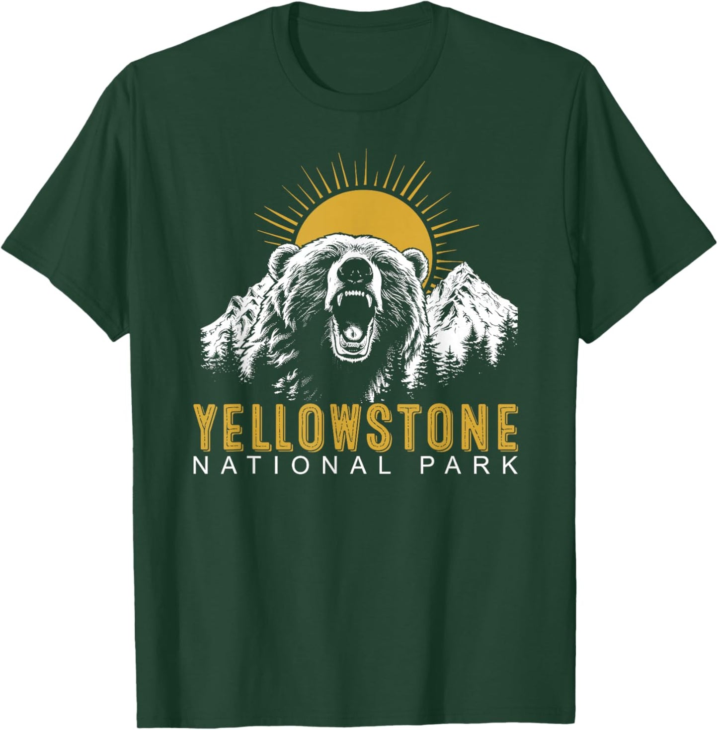 Yellowstone National Park Vintage Wild Bear Sunset T-Shirt - T-Shirt | Forest