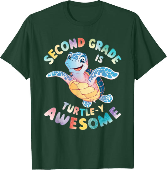 Colorful Second Grade Turtle Design T-Shirt - T-Shirt | Forest