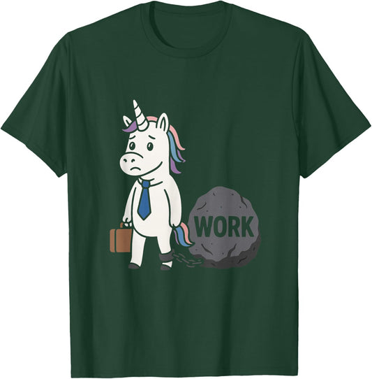 Funny Work Unicorn Chained to Rock Office Humor Burnout T-Shirt - T-Shirt | Forest
