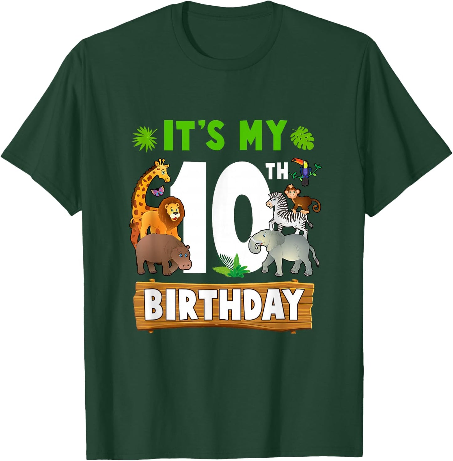 It's My 10Th Birthday Zoo Jungle Safari 10 Years Old T-Shirt - T-Shirt | Forest