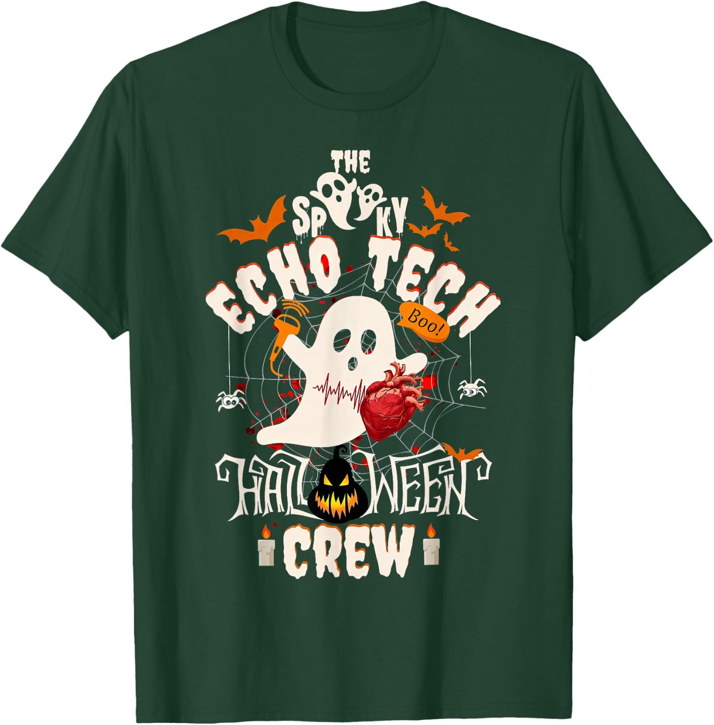 Spooky Echo Tech Halloween Crew Cardiac Sonographer Ghost T-Shirt - T-Shirt | Forest