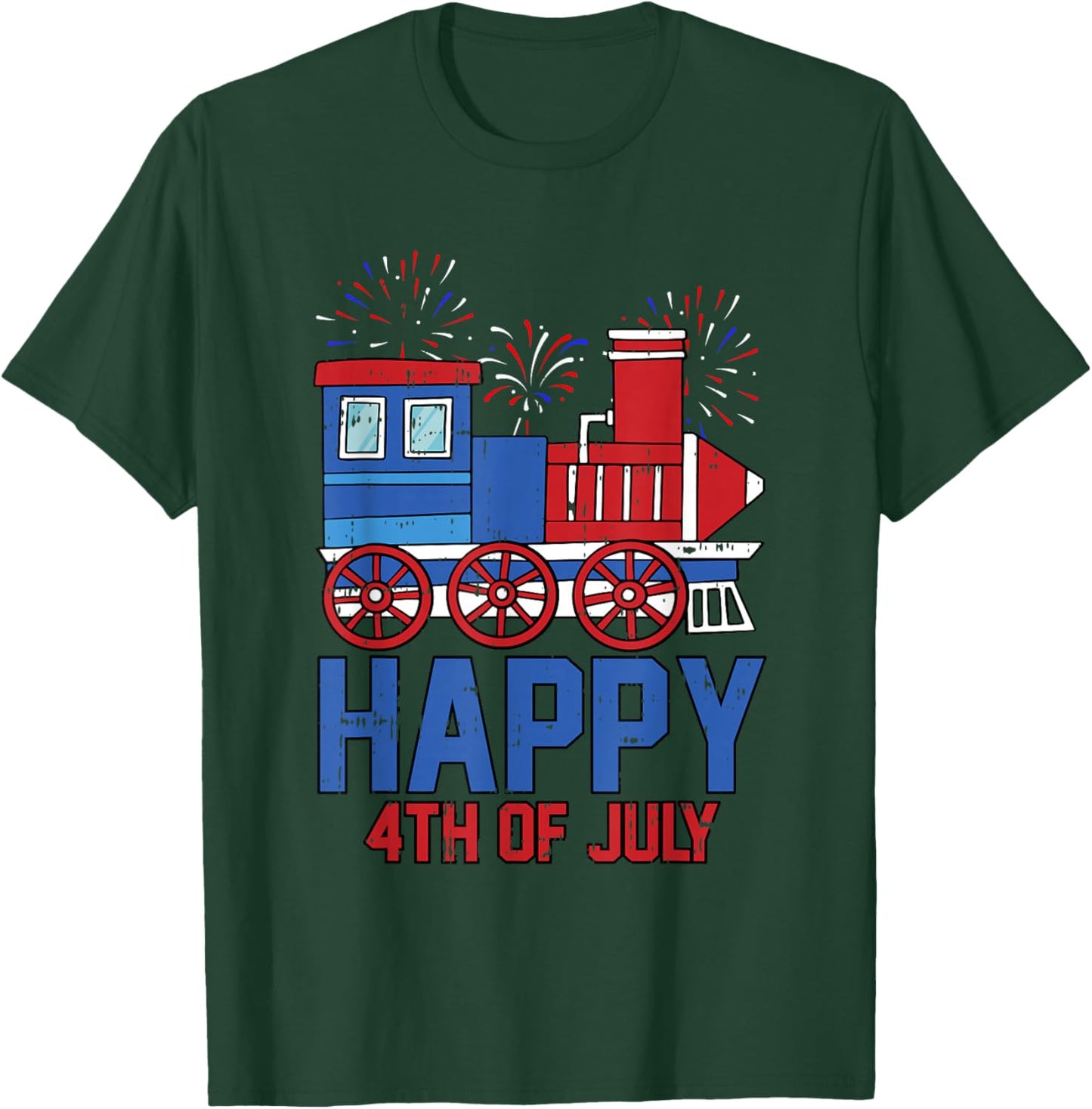 Happy 4th Of July Vintage Caboose Toddler Boys Train Lover T-Shirt - T-Shirt | Forest