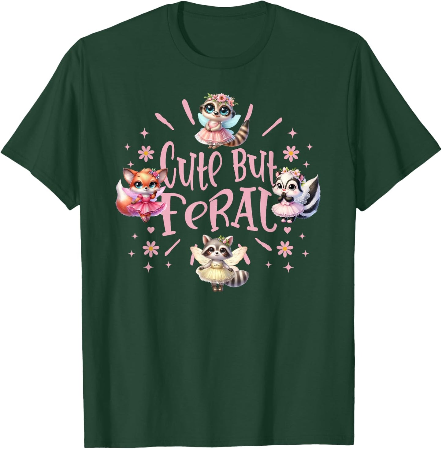 Girly Wild Fairy Animals Cute but Feral Toddler Girl Summer T-Shirt - T-Shirt | Forest